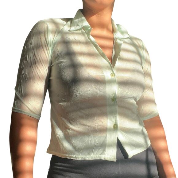 Vintage Celina Green Sheer Short Sleeve Top - Picture 2 of 6